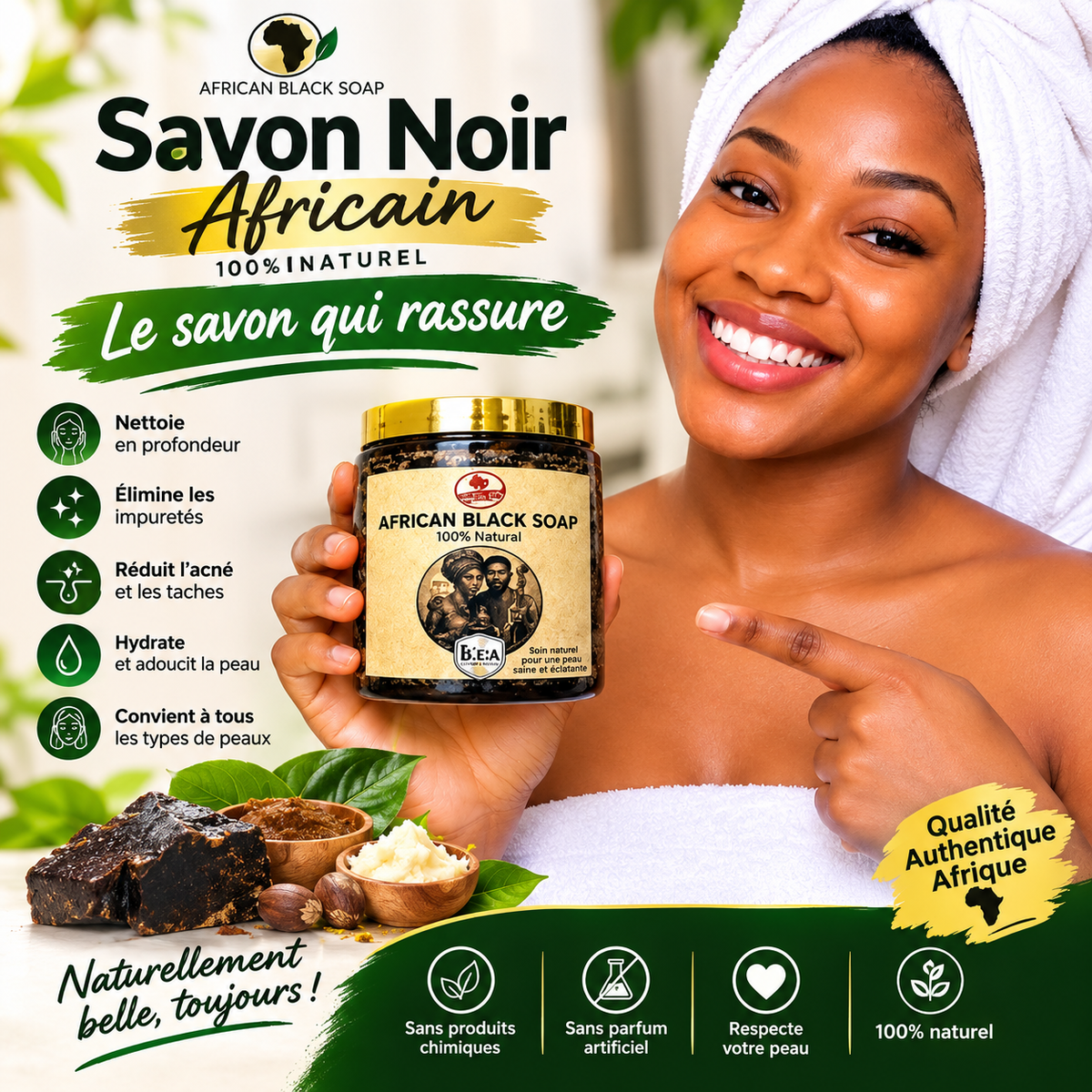 Savon Noir Africain 100% Naturel